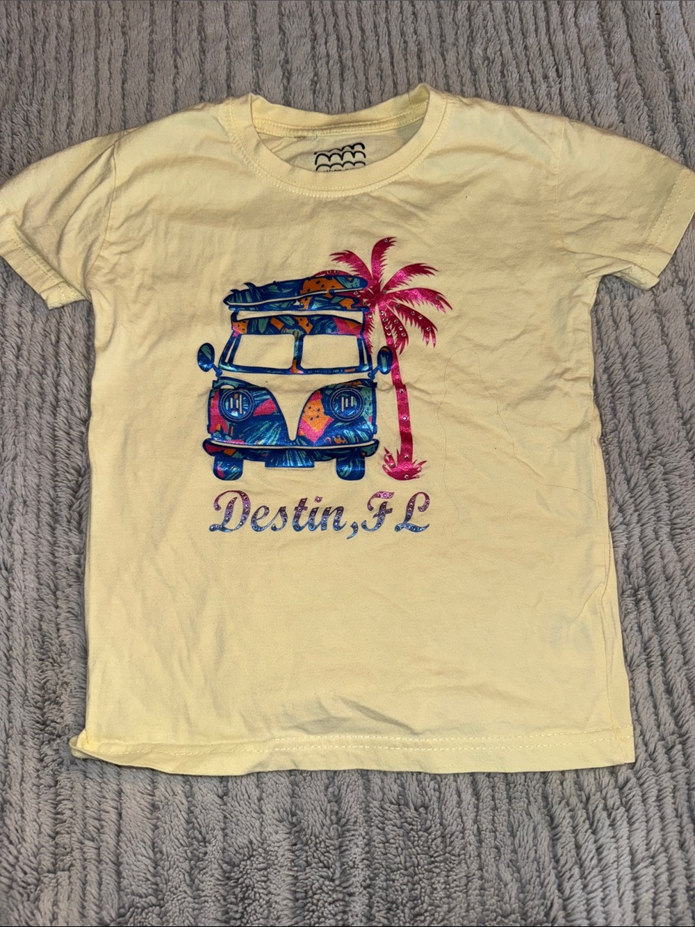 Kids Yellow 'Destin, FL' Graphic Tee with Pink & Blue Print